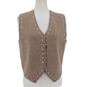 Vintage JHC‎ Shetland Wool Button Vest Medium Beige Blanket Stitch Cottagecore